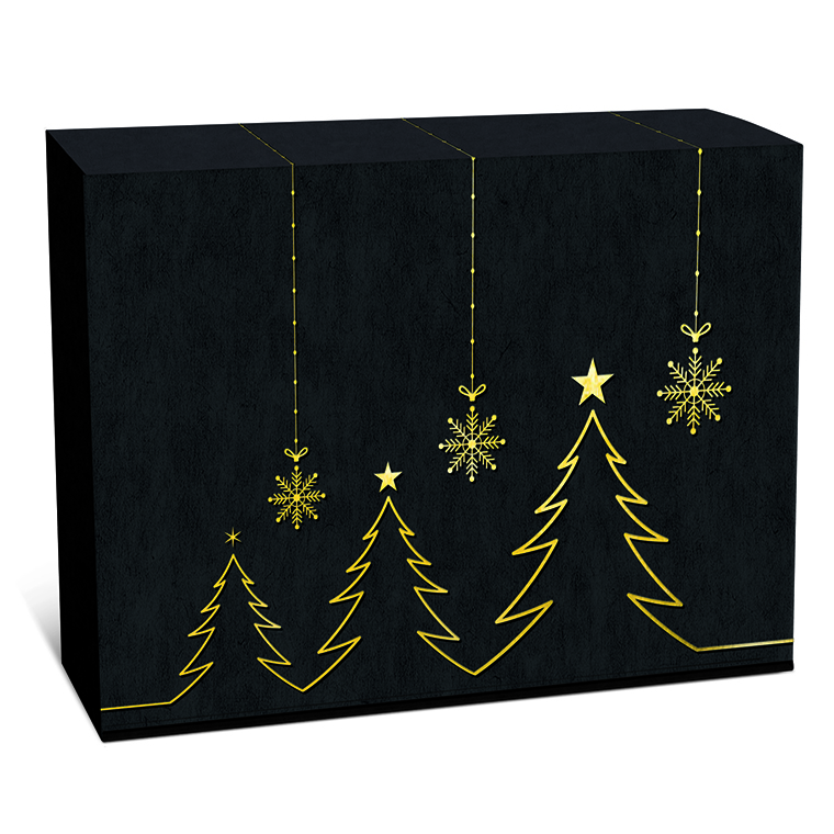 Scatola regalo per bottiglie, abete dorato, 3 bottiglie, 360 x 260 x 93 mm