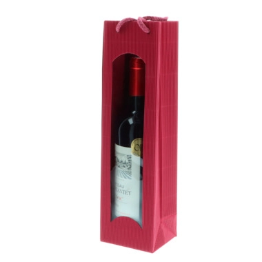 Sacchetto regalo, bordeaux, 100 x 80 x 360 mm, per 1 bottiglia, con finestra
