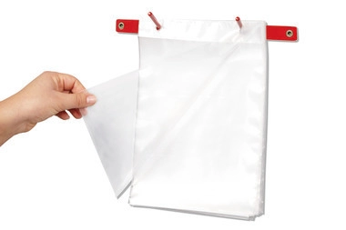 Fissaggio per sacchetti con blocco a strappo