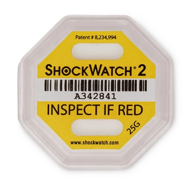 Indicatore d’urto Shockwatch® 2, giallo, sensibilità 25 g/50 ms, 25 pezzi